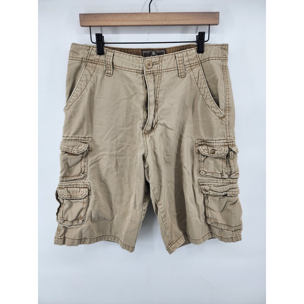Iron Jeans Khaki Cargo Shorts Tan Cotton Multi Pocket 31 Gorpcore Y2K Rugged